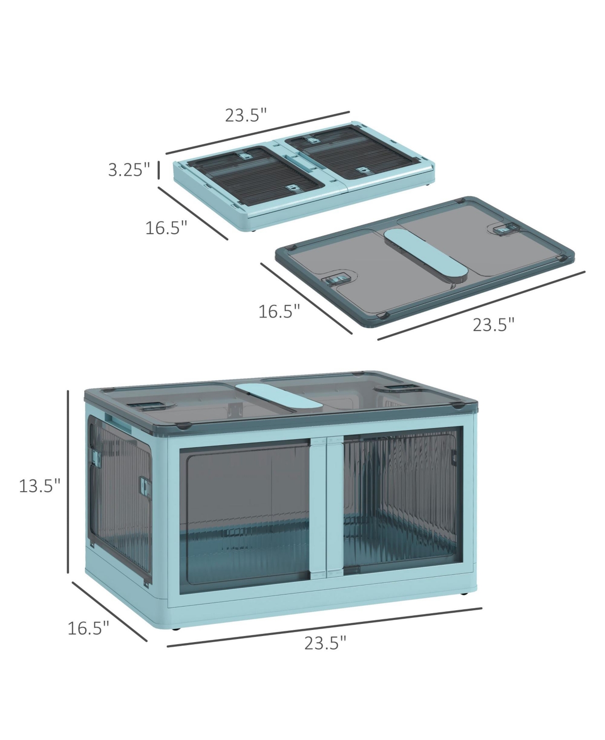 Homcom 3 Stackable Storage Bins w/ Lids, Wheels, Collapsible, 18 gal,