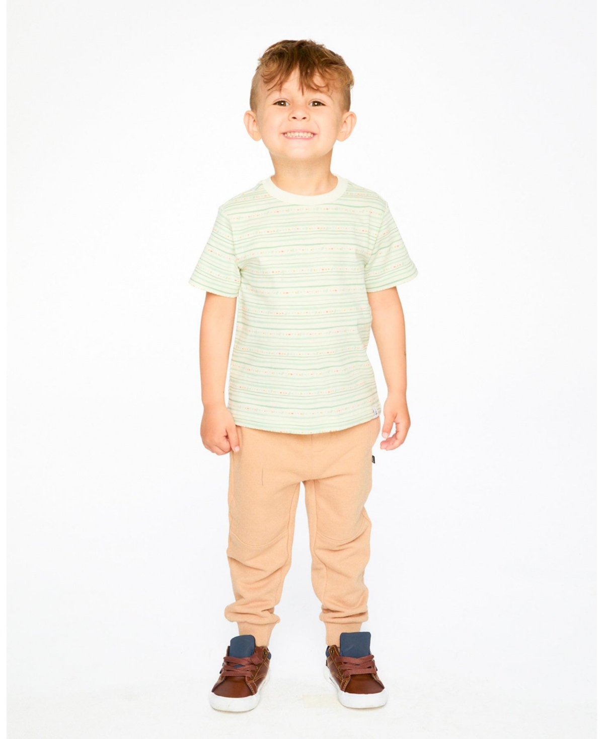 Deux par Boy Cotton T-Shirt White Printed Mint Green Lines - Child
