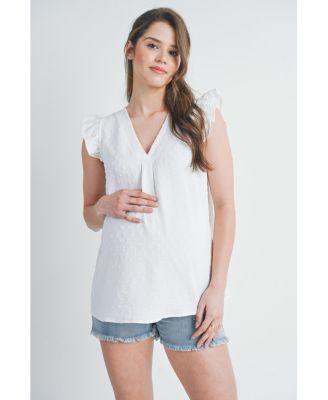 Women's Swiss Dot Flutter Cap Sleeve V-Neck Maternity Top