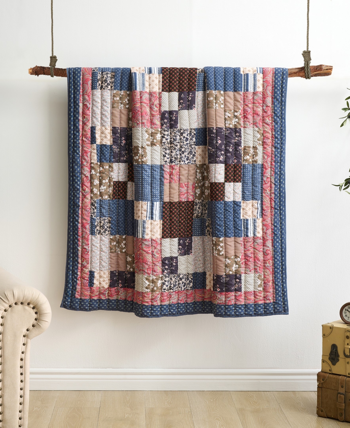 Greenland Home Fashions Shiloh Patchwork Floral Print Cotton Blend Throw, 50" x 60"