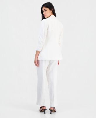 Women's Linen-Blend Scrunch-Sleeve Blazer, Button-Front Vest & Pull-On Pants