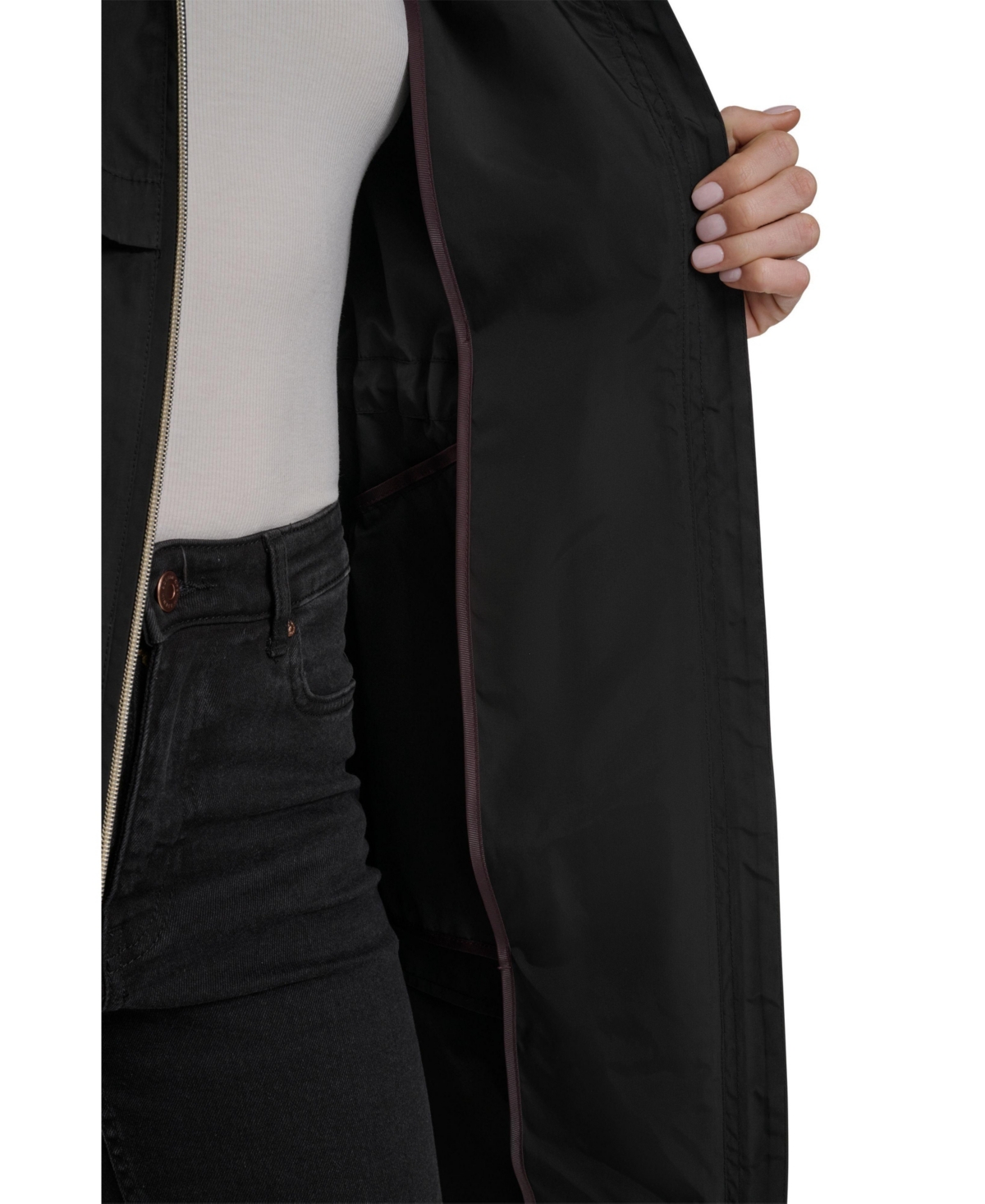 Cole Haan Signature Women's Zip Up Trench Coat With Stow Away Hood