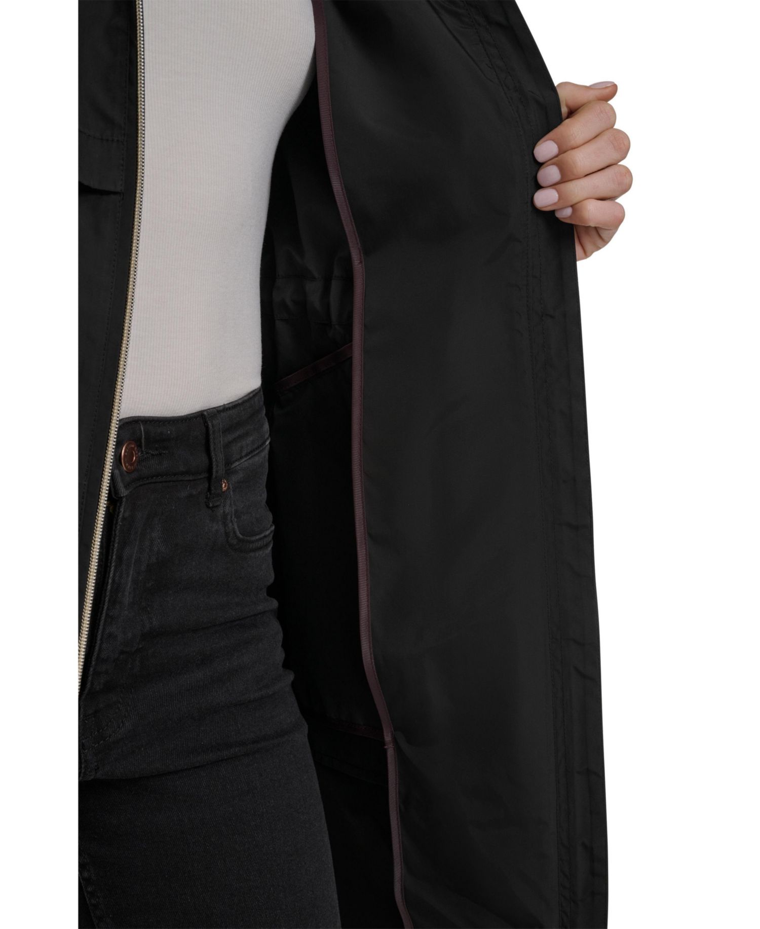 Women's Zip Up Trench Coat With Stow Away Hood