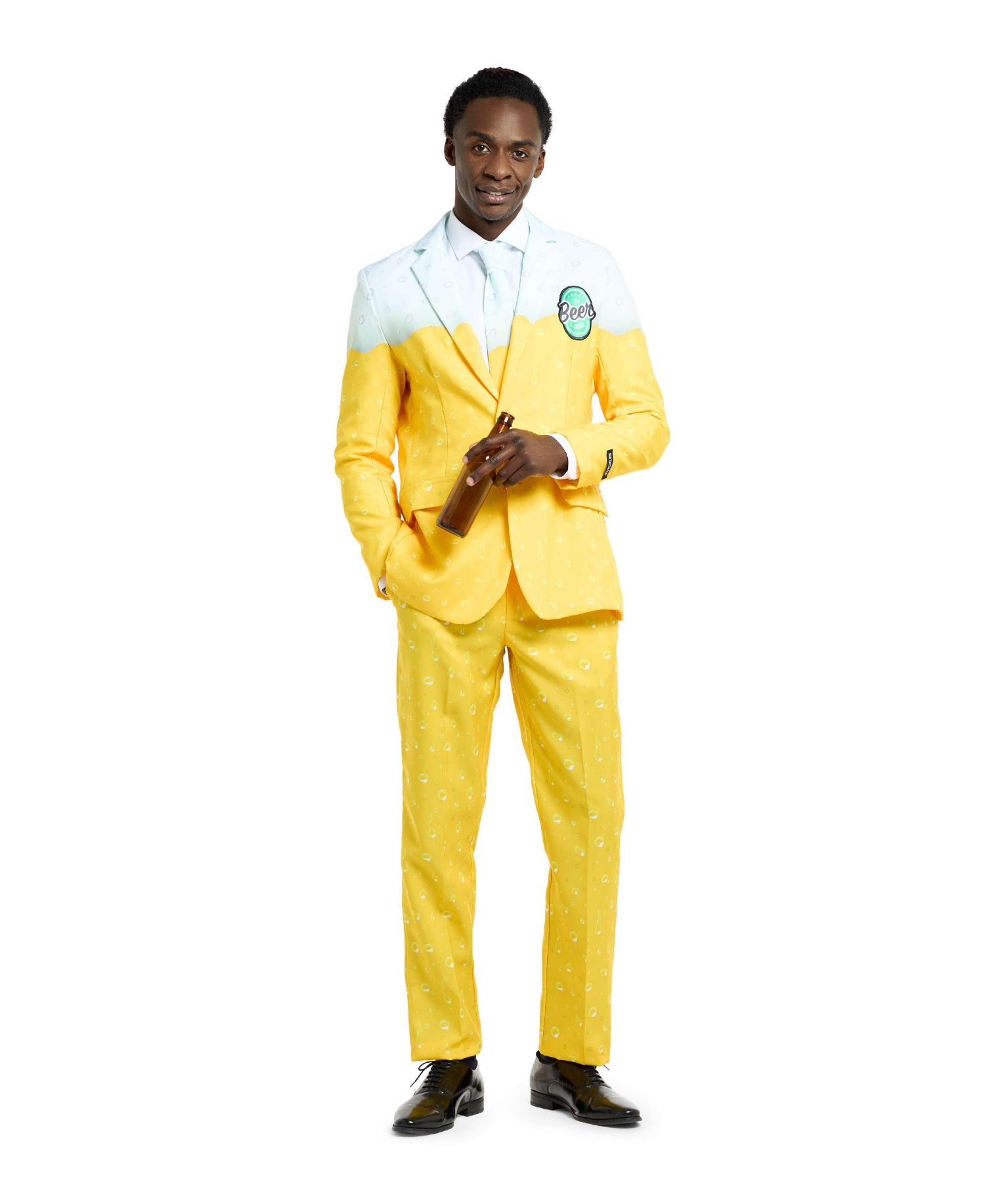 Men's Beer Suit - With Bottle Opener Tie Slim Fit - Yellow