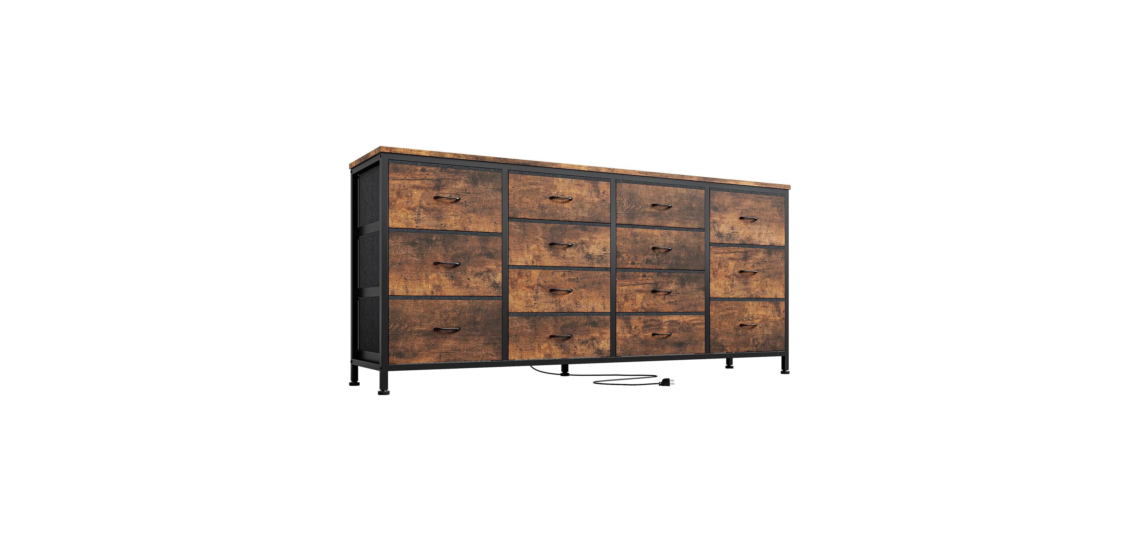 gaomon 63" W Dresser Tv Stand for 65 70 75 Inch Tv, 14 Drawer Bedroom with Power Outlets, Large Long Fabric Entertainment