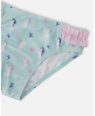 Girls Two-Piece Swimsuit Blue Seahorse Print