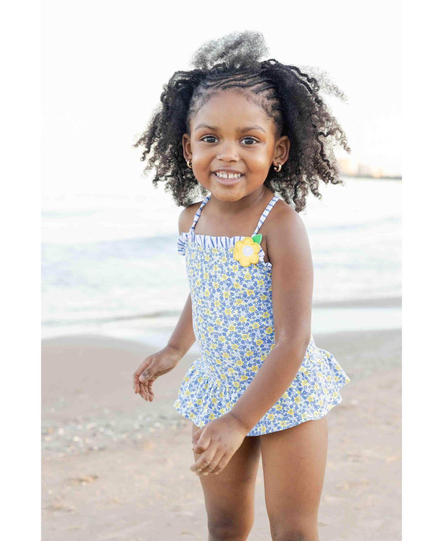 Little Girls Floral Skirted Swimsuit with Flower