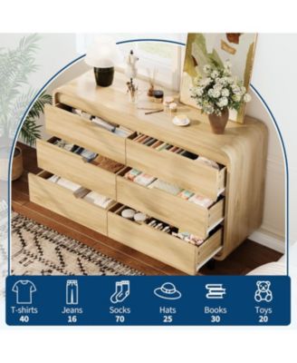 6 Drawers Dresser for Bedroom, 47" Wide Modern Wooden Clothes Dresser with Large Wood Storage, Chest of Drawers for Living Room.