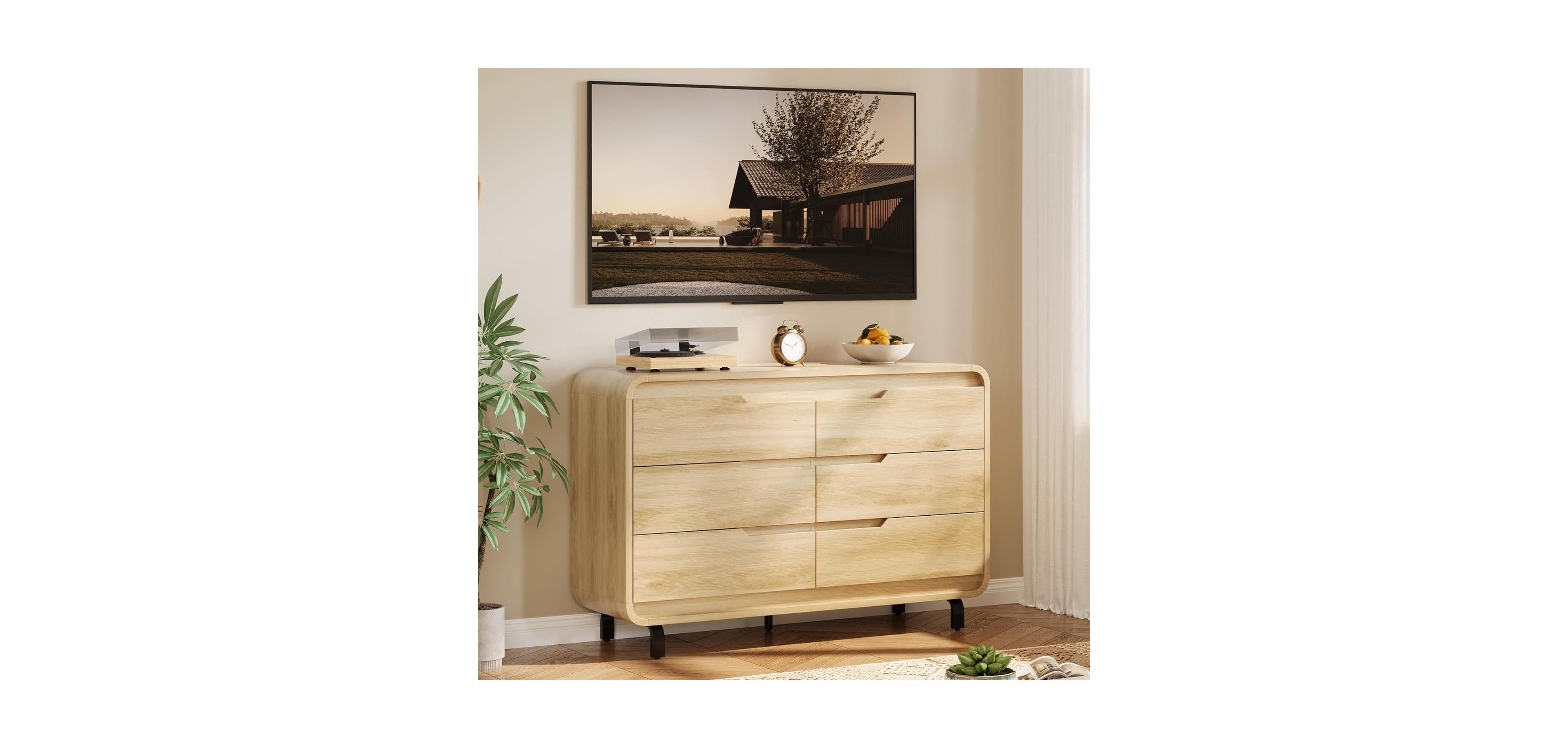 Gaomon 6 Drawers Dresser for Bedroom, 47" Wide Modern Wooden Clothes Dresser with Large Wood Storage, Chest of Drawers for Living Room.