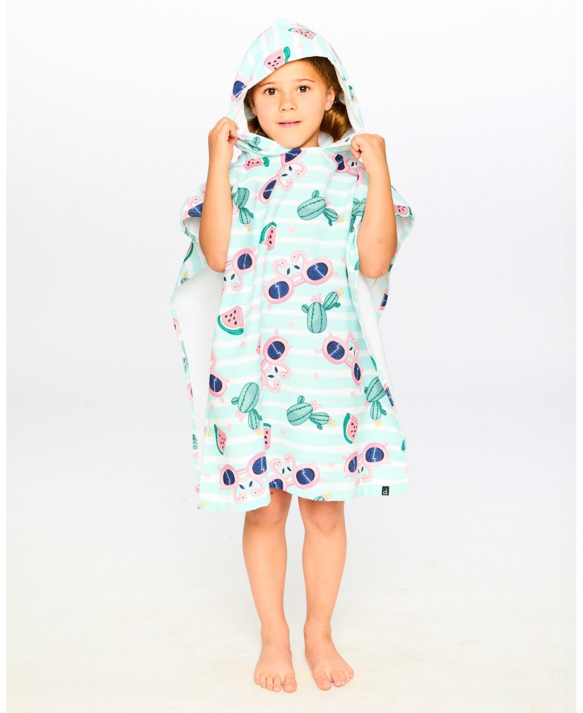 Deux par Deux Girl Hooded Beach Towel Blue Flamingo and Cactus Print - Toddler|Child