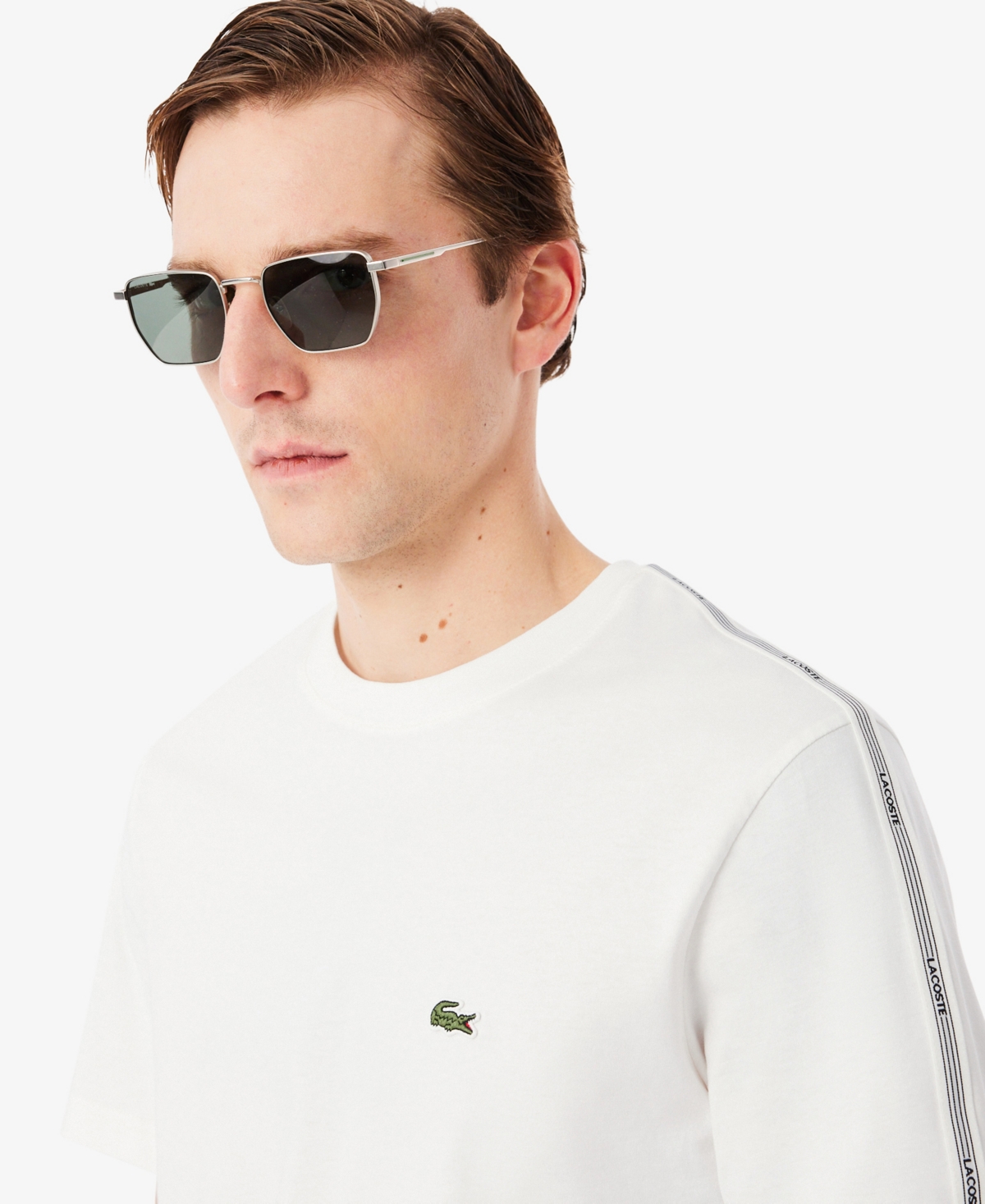 Lacoste Men's Crewneck Branded Stripe Band T-Shirt