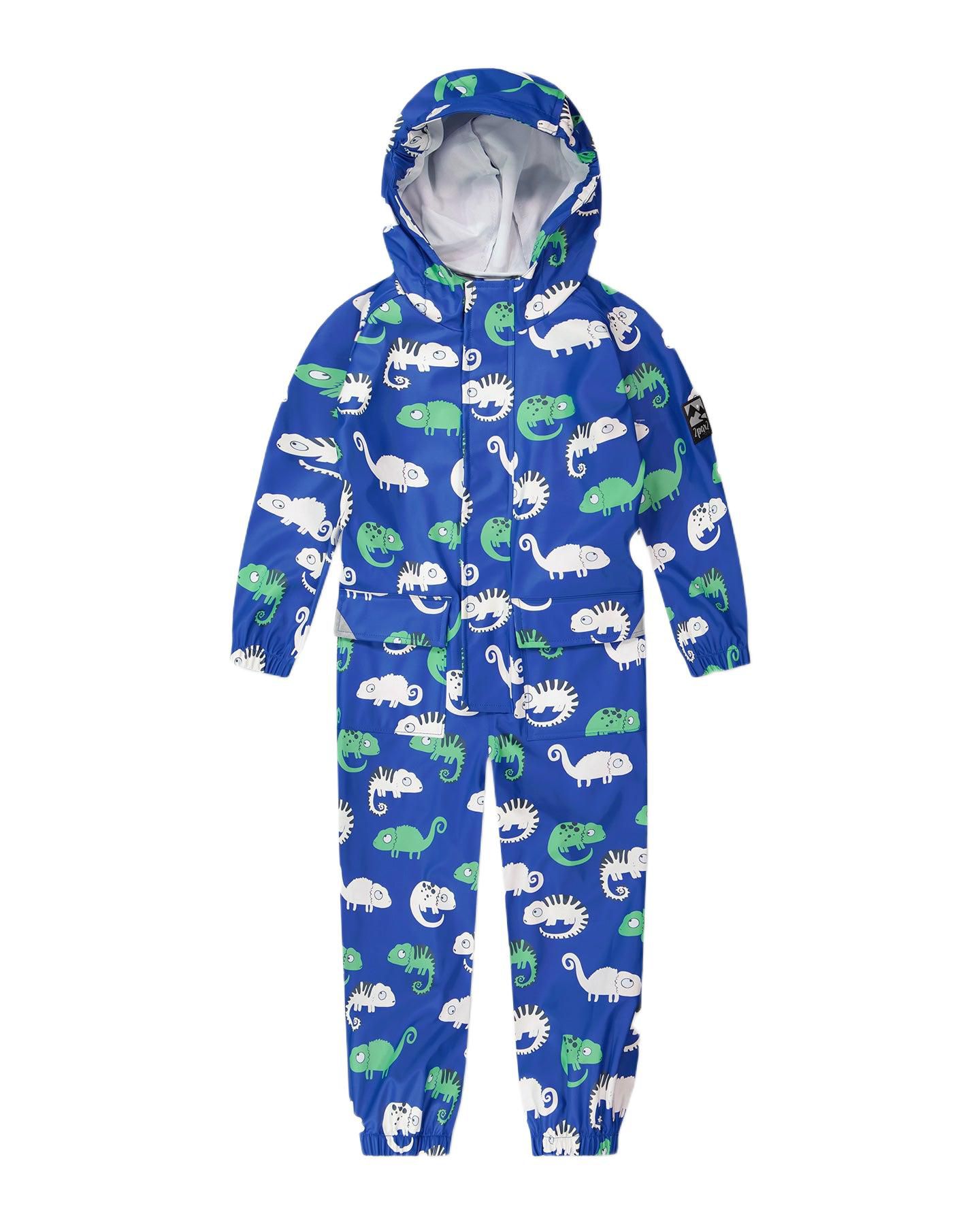 Комбинезоны Deux par Deux Rain One-Piece in Polyurethane Blue Chameleon Print для мальчиков-малышей, цвет: Синий с принтом — фото 1