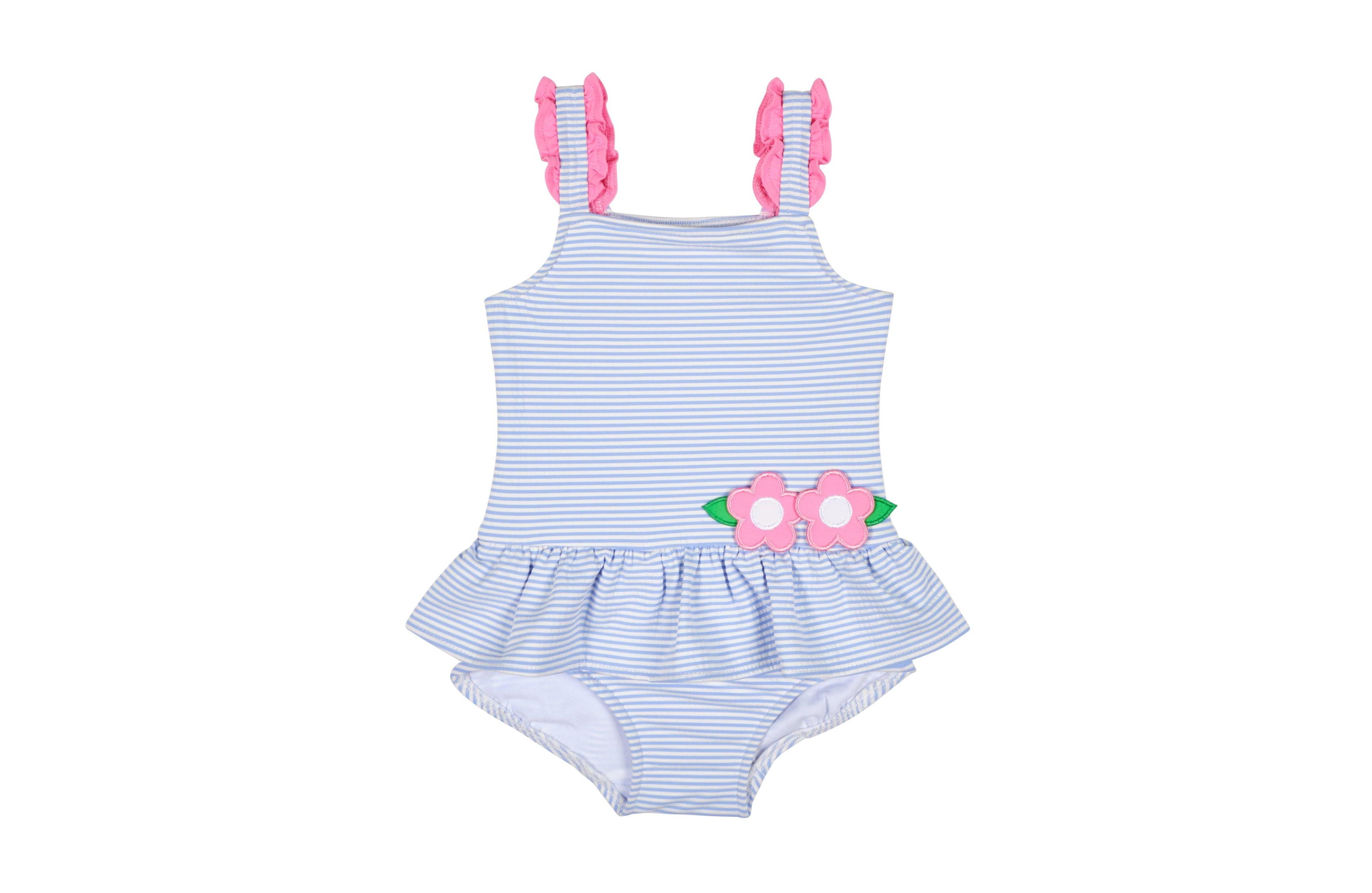 Florence Eiseman Little Girls Seersucker Swimsuit With Flowers