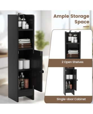 Space-Saving Corner Bathroom Slim Cabinet with Door and Adjustable Shelf