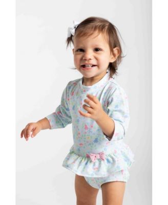 Baby Girl Floral Print One Piece Rashguard with Bow