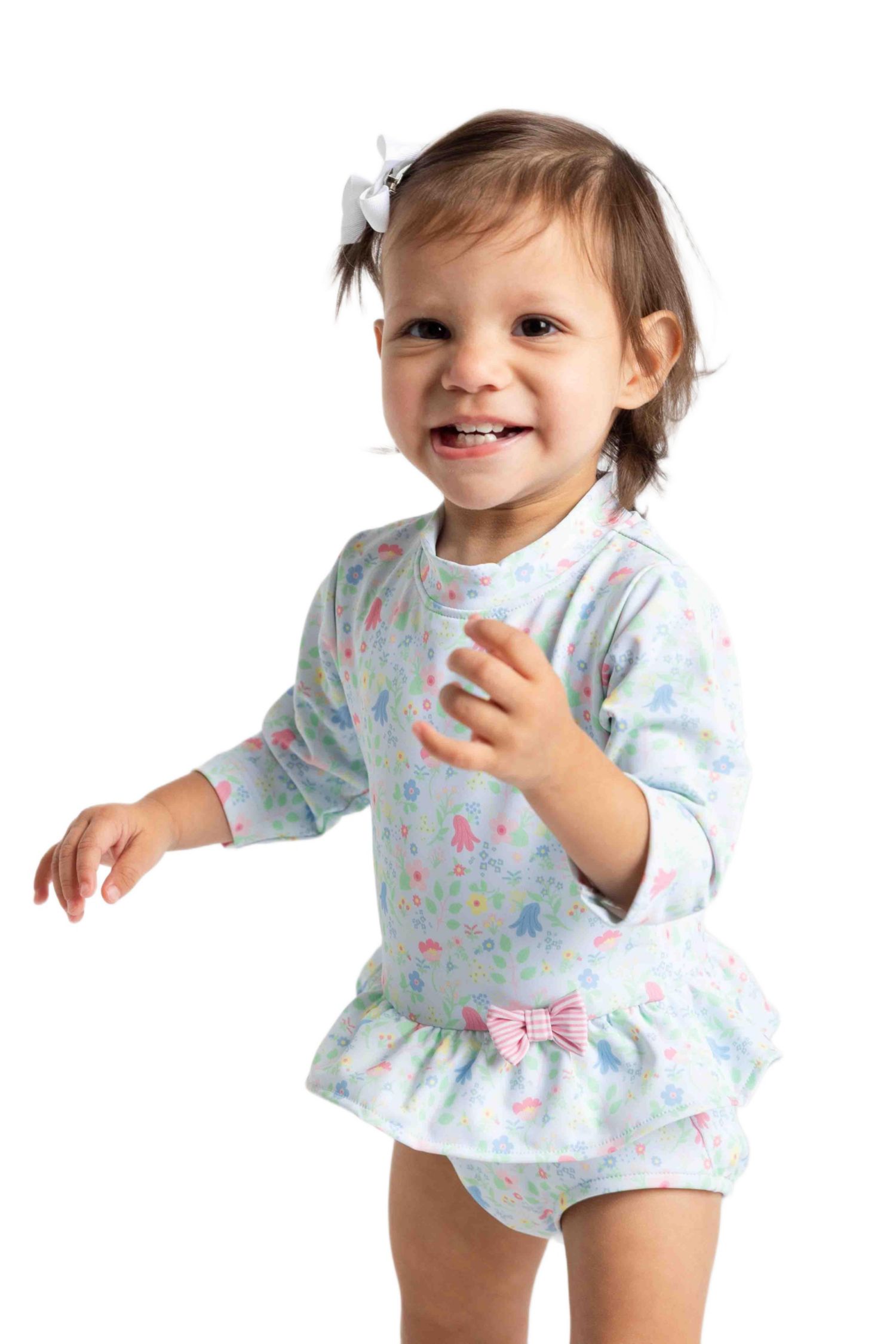 Baby Girl Floral Print One Piece Rashguard with Bow