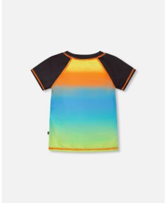Boy Short Sleeve Rashguard Orange Blue and Green Gradient - Toddler|Child