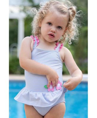 Toddler Girls Seersucker Swimsuit With Flowers