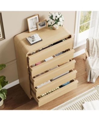 Arched 5 Drawer Dresser for Bedroom, 45in Tall Wooden 5 Chest of Drawers with Curved Profile Design, Modern Closet Storage Organizer