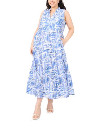 Plus Size Tiered Split Neck Maxi Dress