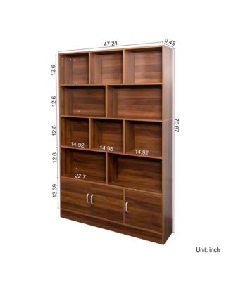 70.87" Tall Bookshelf with 10 Cubes and 3 Doors, 4-Tier Bookshelf, Open Shelf Bookcase with Cabinet, Modern Cube Storage Organizer
