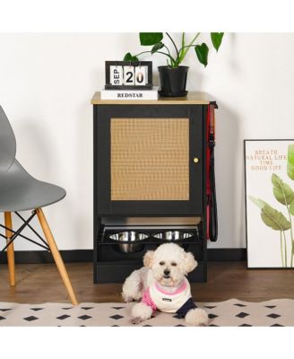 Pet Feeding Station Cabinet with Pull-Out Bowls, Side Hooks, and Anti-Tip Kit, Black