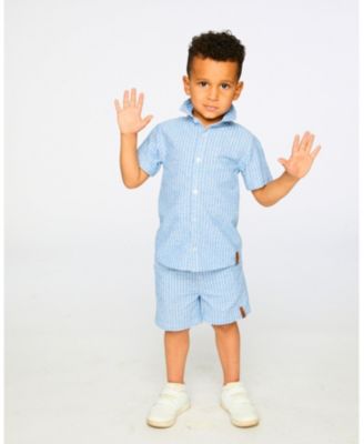 Big Boys Printed Chambray Short-Sleeve Shirt Blue Denim Stripes
