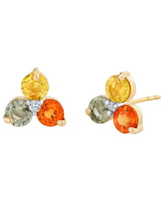 Multi-Sapphire (1-7/8 ct. t.w.) and Diamond Accent Stud Earrings in 14k Yellow Gold