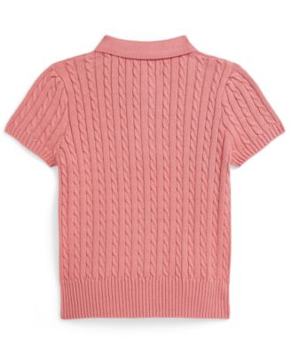 Girls' 2-6X Mini-Cable Two-Button Placket Polo Sweater