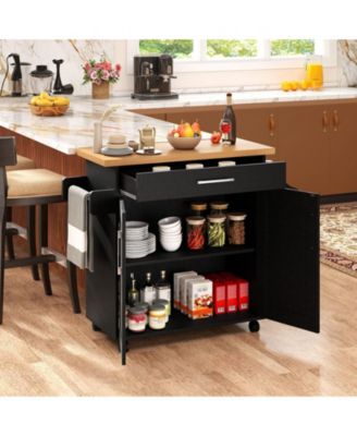 Kitchen Island Cart with Towel Rack and Spice Rack