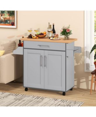 Kitchen Island Cart with Towel Rack and Spice Rack