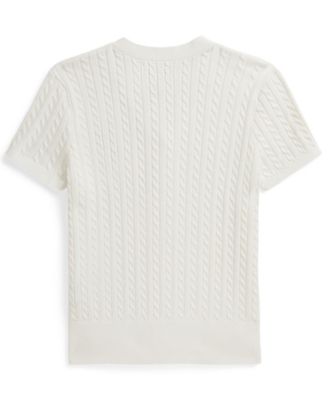 Girls' 7-16 Polo Bear Cable V-Neck Cardigan