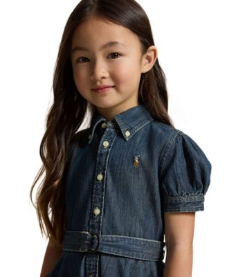 Girls' 2-6X Belted Indigo Button-Down Collar Denim Shirtdress