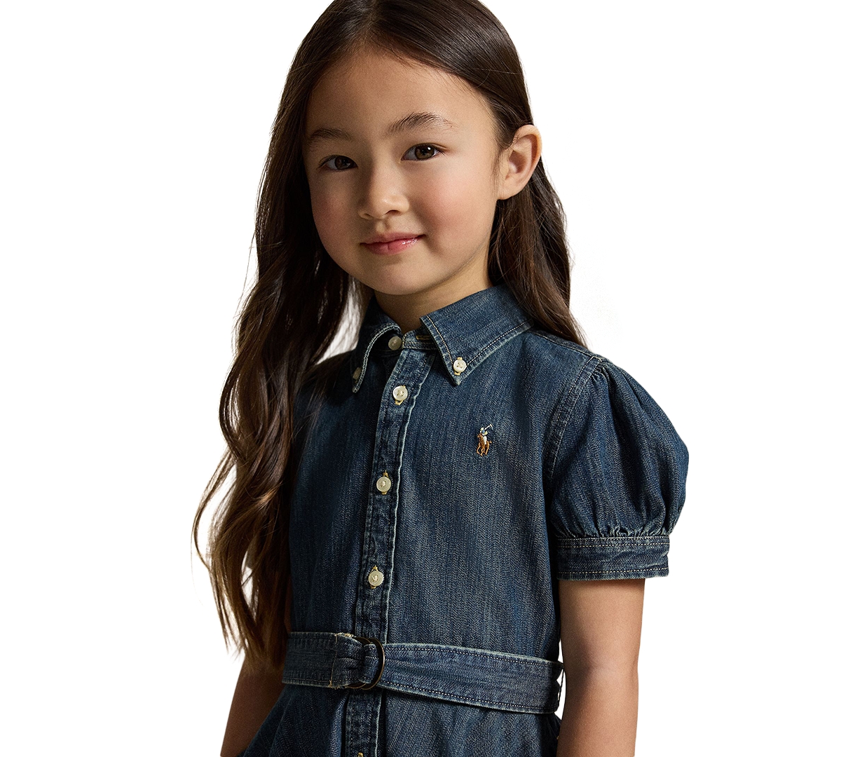 Polo Ralph Lauren Girls' 2-6X Belted Indigo Button-Down Collar Denim Shirtdress