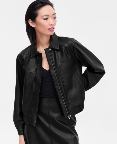 Женские куртки I.N.C. International Concepts Faux-Leather Bomber Jacket