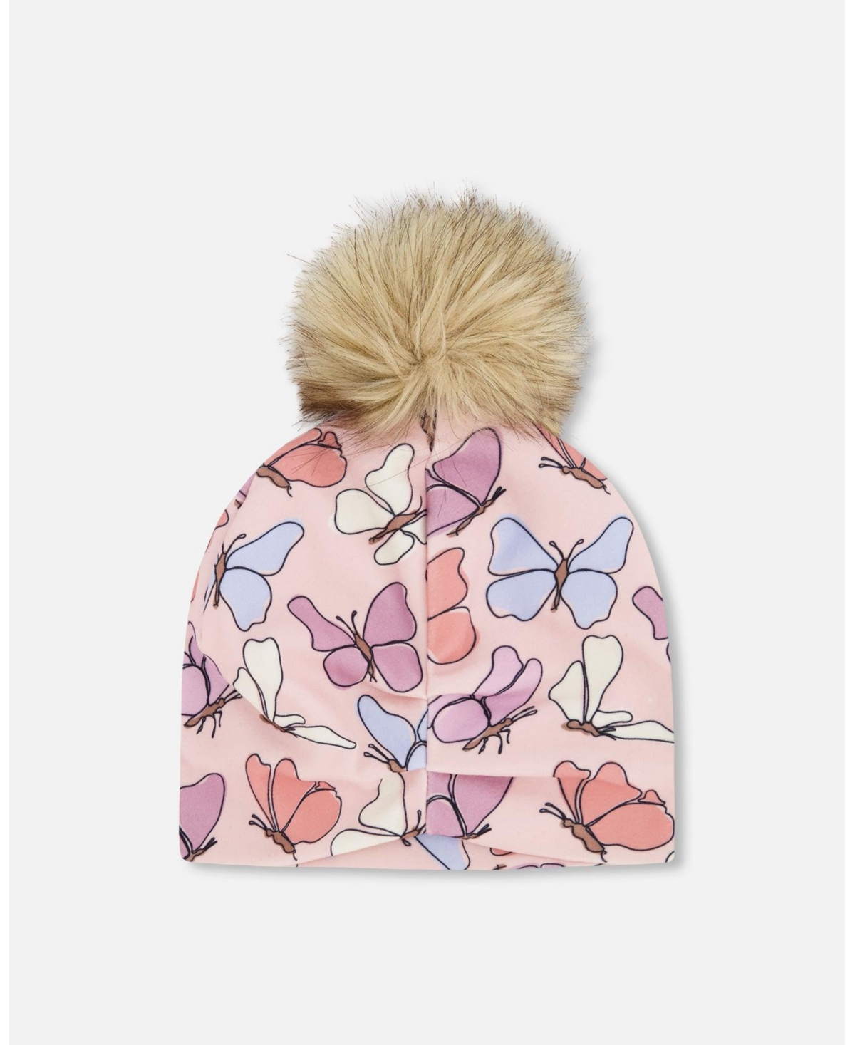 Deux par Deux Baby Girls Stretch Jersey Hat Printed Butterflies with Pompom