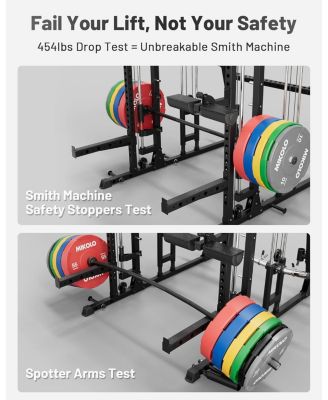 Smith Machine, 2200lbs Squat Rack with LAT-Pull Down System & Cable Crossover Machine, Training Equipment with Leg Hold-Down Attachment