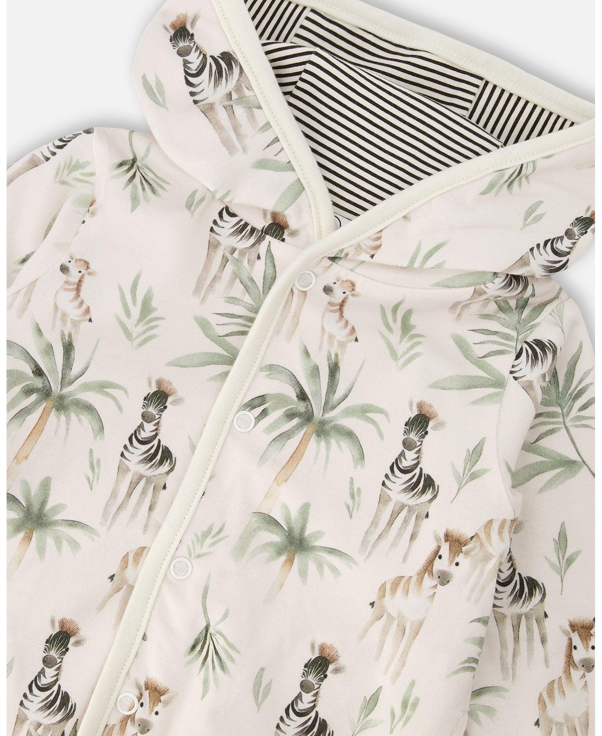 Deux par Baby Boys Cotton Jersey Reversible Hooded Jacket Beige Zebra Print