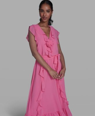 Women's V-Neck Ruffle Trim Dress