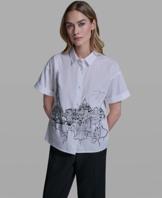 Women's Collared Short-Sleeve Poplin Shirt