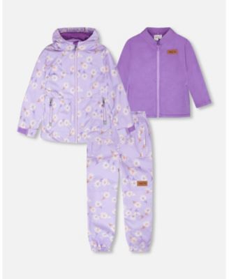 Toddler Girls 3-in-1 Two-Piece Mid-Season Outerwear Set Purple Daisy Print