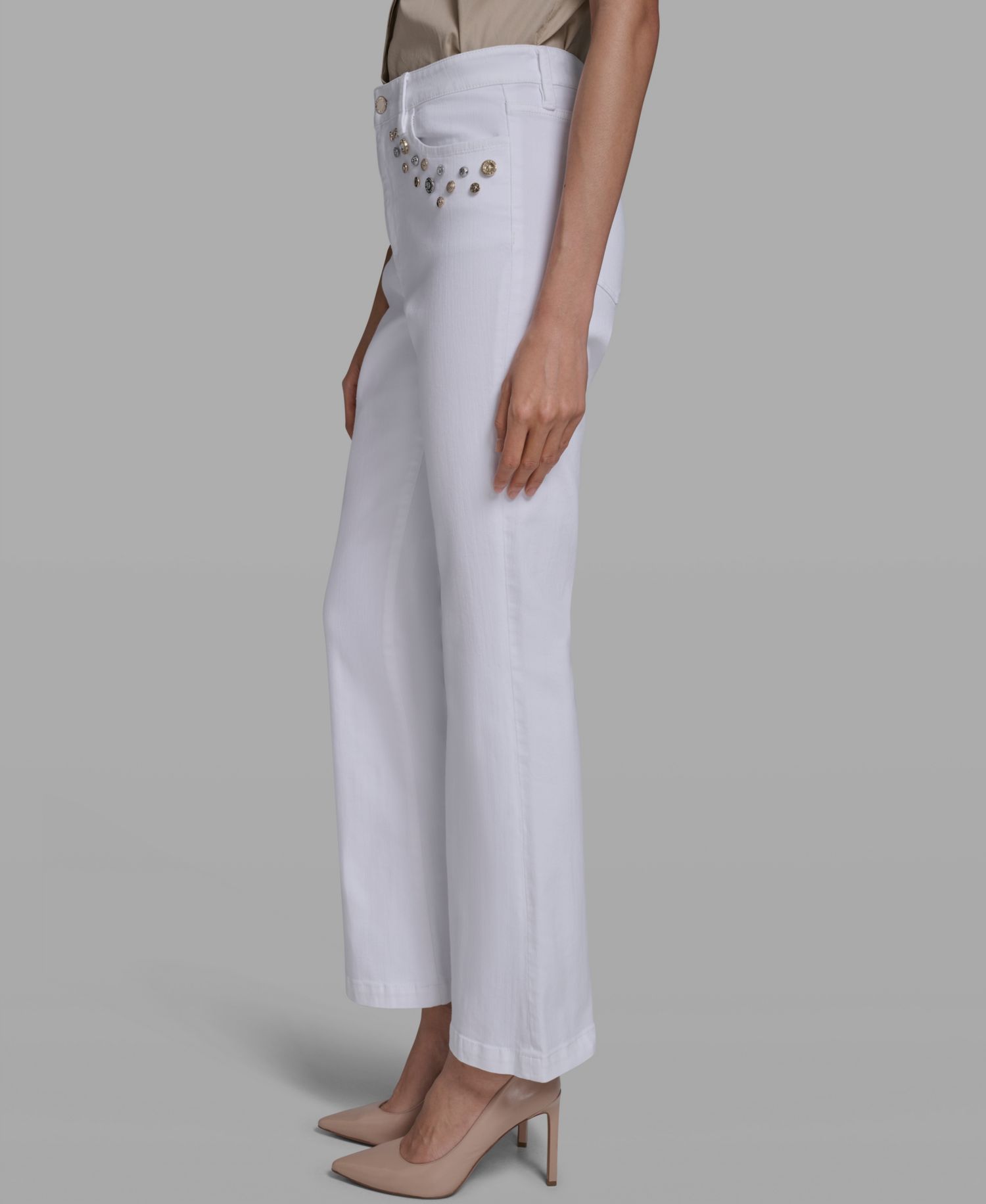 Women's Mid-Rise Studded-Pocket Straight Jeans