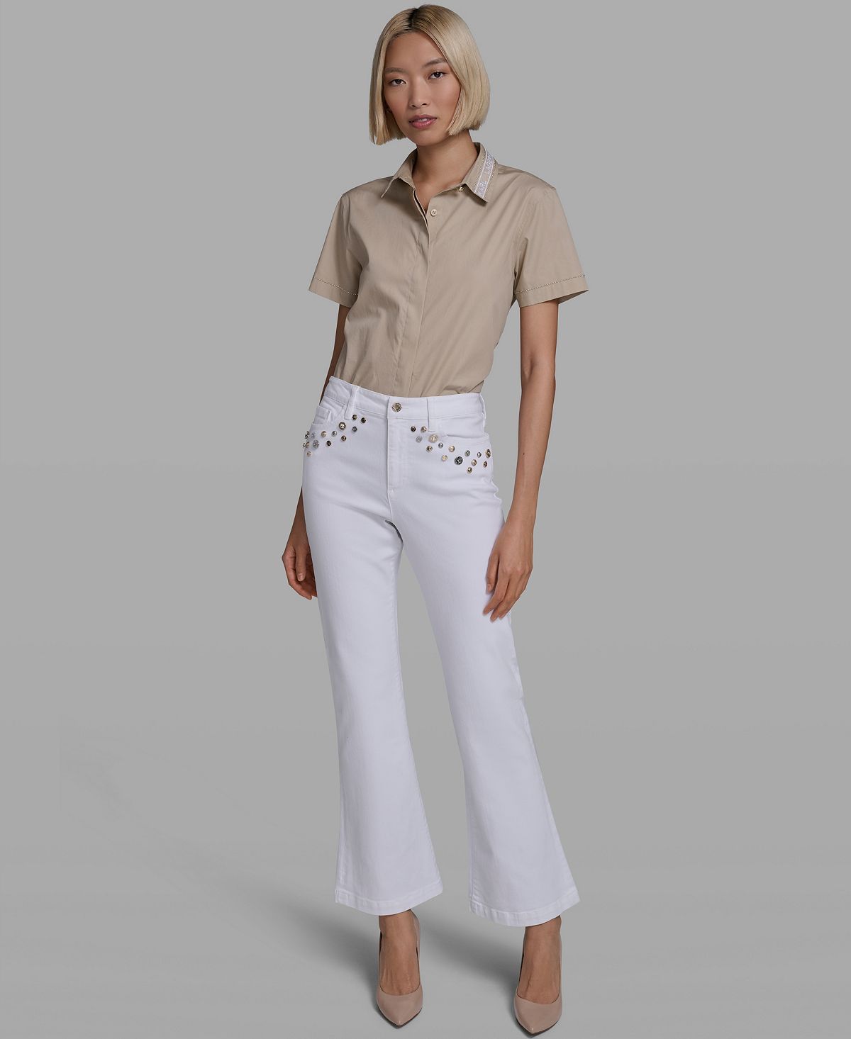 KARL LAGERFELD PARIS Women's Mid-Rise Studded-Pocket Straight Jeans view 2 — MAYCSS fashion products