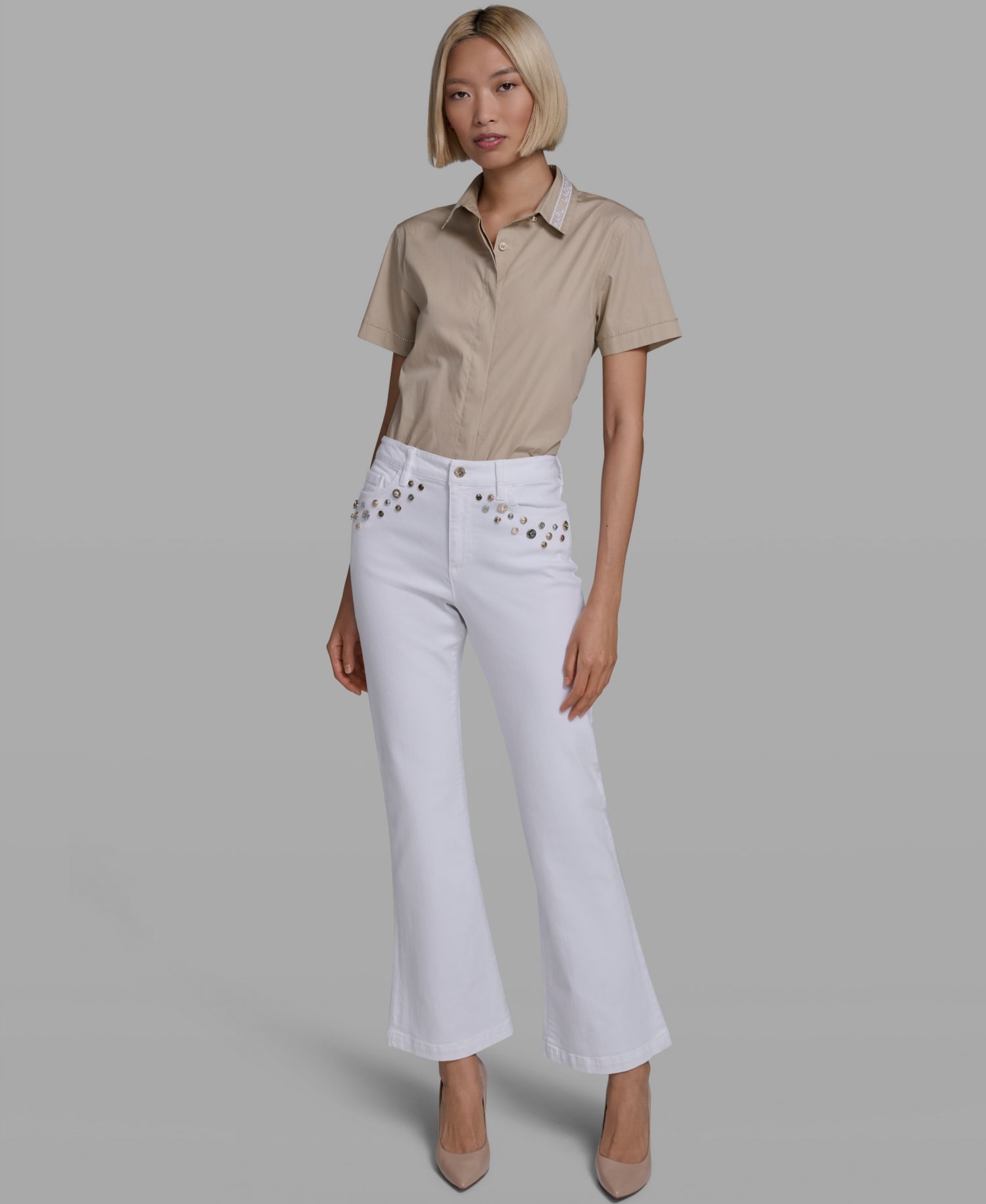 Women's Mid-Rise Studded-Pocket Straight Jeans