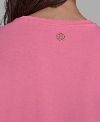 Women's Crew Neck Short-Sleeve Floral Crochet-Trim Top