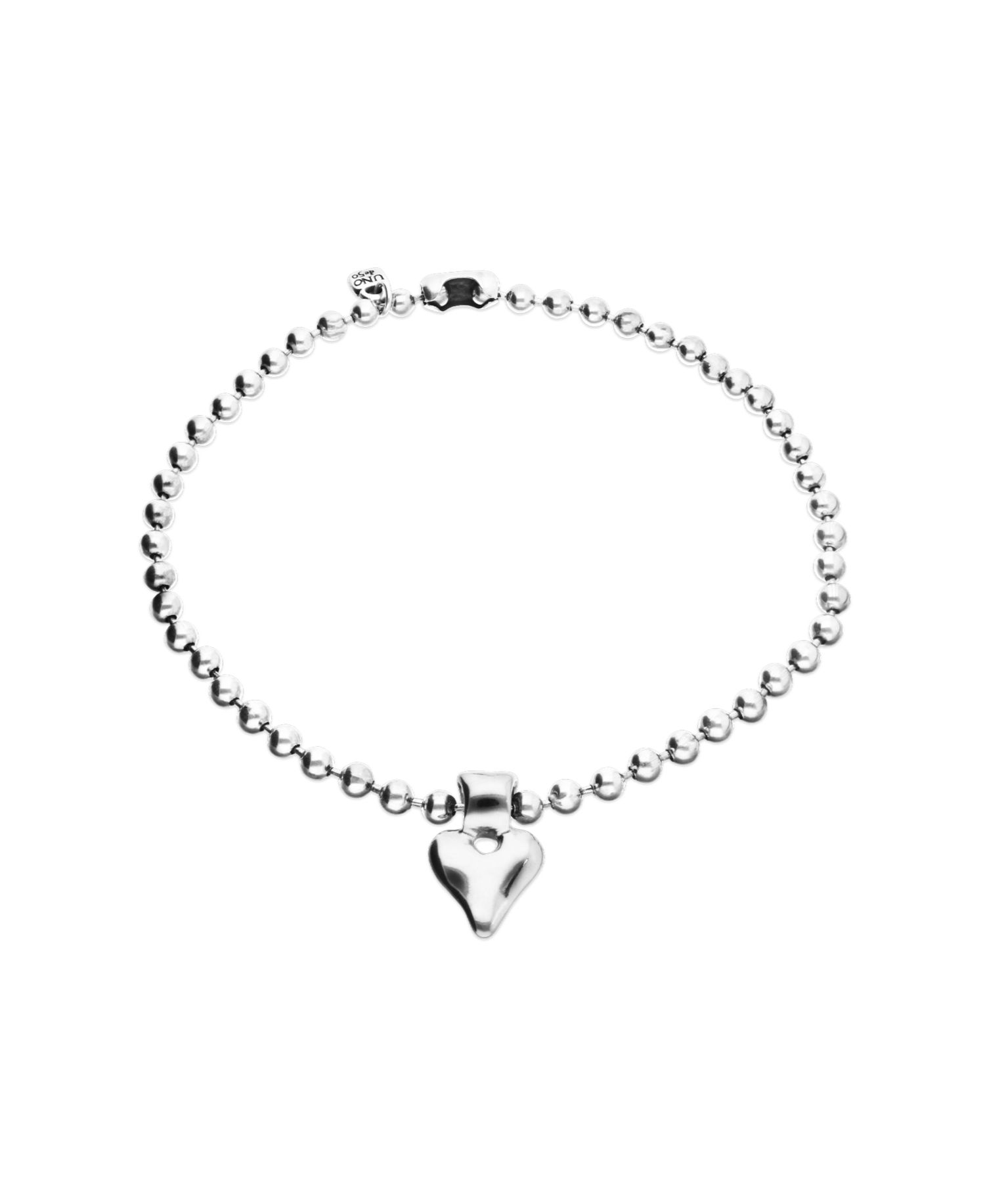 Sterling Silver Plated Ball Necklace with Heart Detail