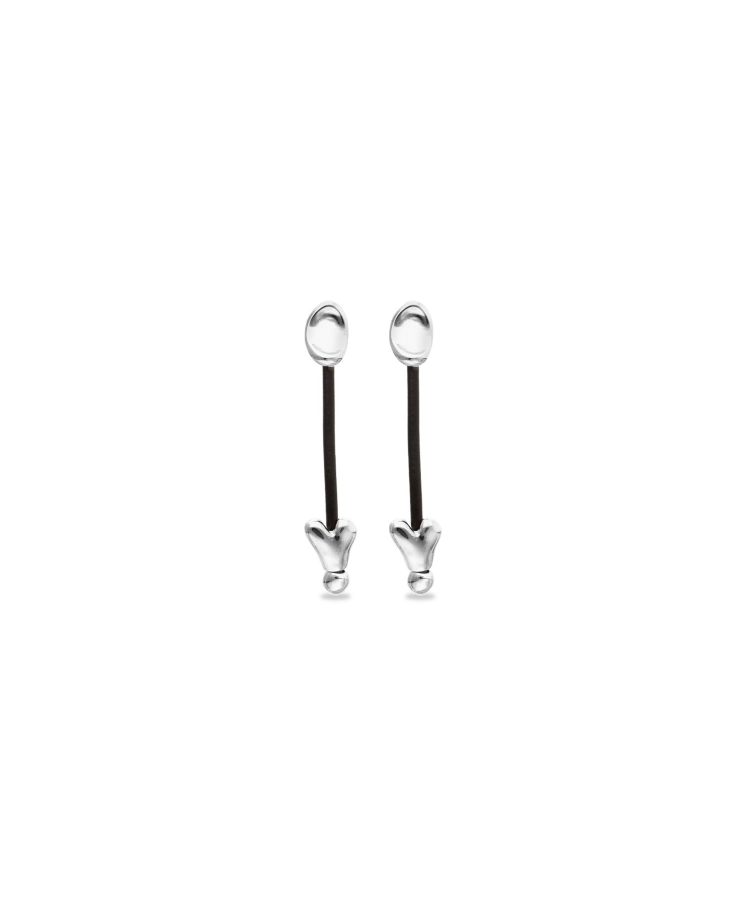 Leather And Sterling Silver Plated Long Earrings with Hearts
