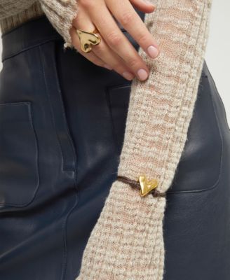 Black Leather Bracelet with Heart Shaped 18K Detail Plated Detail