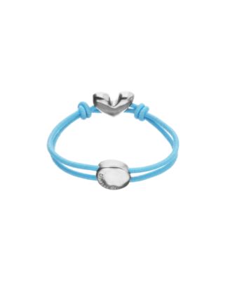 Blue Elastic Thread Sterling Silver Plated Bracelet with Heart