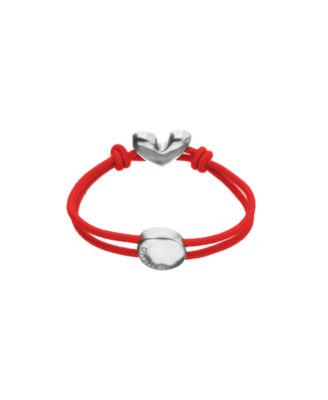 Red Elastic Thread Sterling Silver Plated Bracelet with Heart